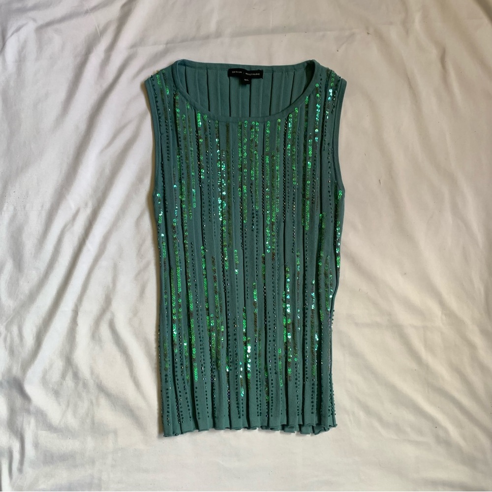 Green Sequin Sleeveless Top